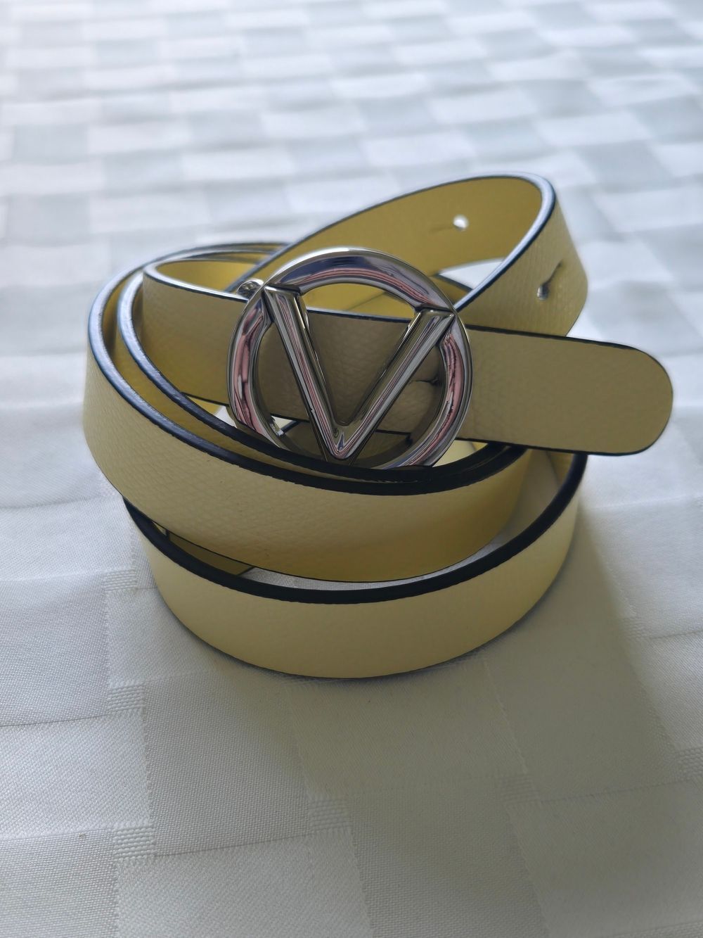Valentino Belt by Mario Valentino Baby Soave Leather Pale Yellow Minimalist L